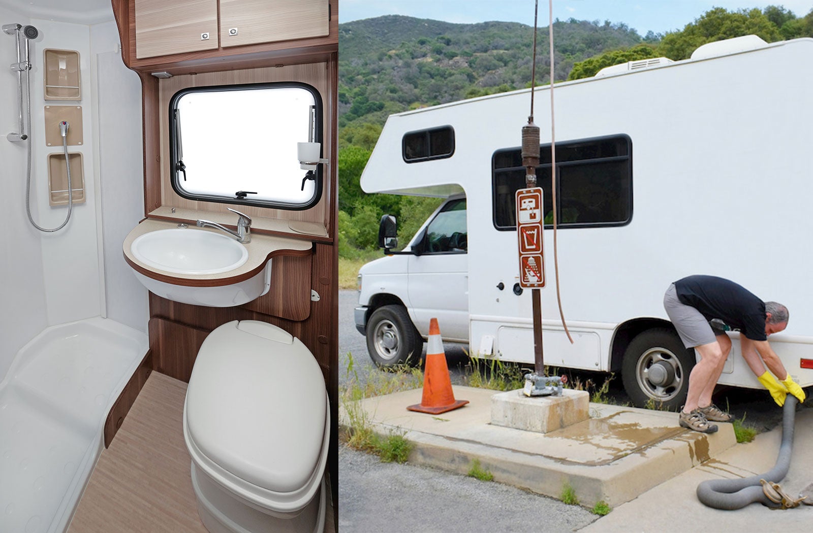 Portable RV/camper toilet and holding tank setup in Elizabeth City, North Carolina
