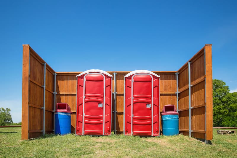 Short-term porta potty units staged for delivery in Elizabeth City, North Carolina