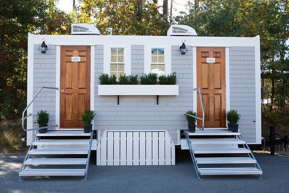Wedding restroom units discretely staged at a venue in Elizabeth City, North Carolina